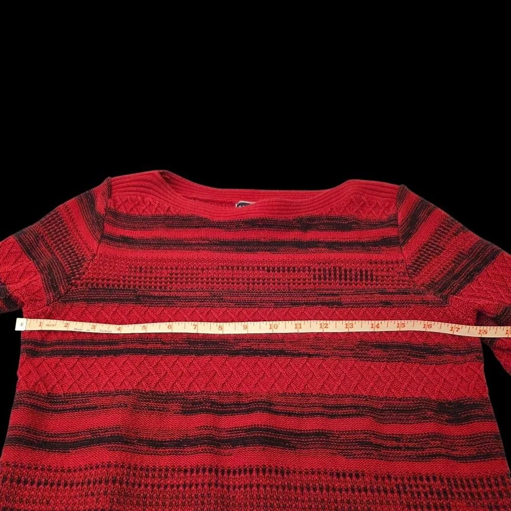 Karen Scott Medium Cotton Acrylic Boatneck Sweater Red Black Stripes‎